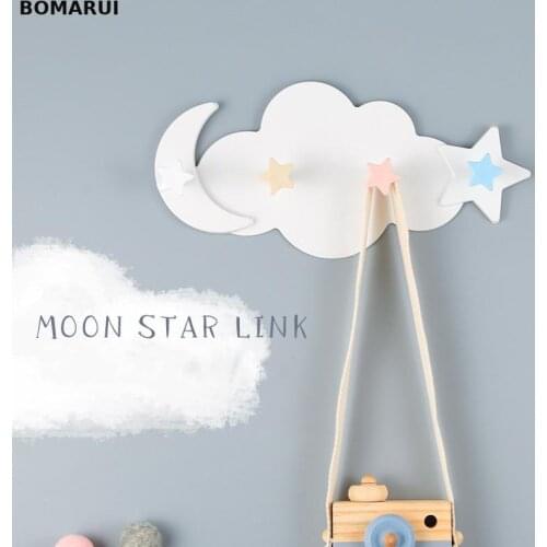 Wall Mounted Hook Powerful Traceless Stick Hooks Bathroom Kitchen Door After Wall Sticker Creative Cloud Moon Star Wall Decal