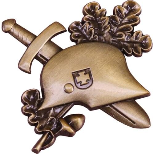 German Helmet Cross Sword Oak Leaves Metal Badge Medal Pin Cockade