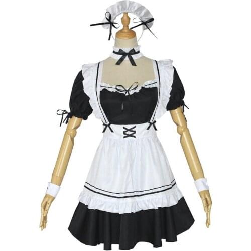 2021 new Women Ladies Fashion Short Sleeve Doll Collar Retro Maid Dress Cute French Maid Outfit Cosplay Costume