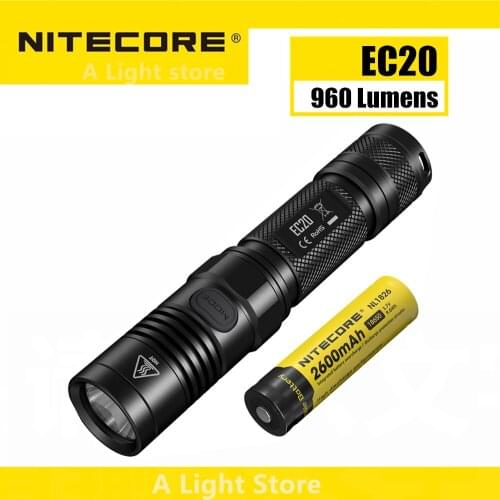 Original NITECORE EC20 Flashlight 960lms 18650 Rechargeable Battery Waterproof Outdoor Portable Torch Hard Light Lanterna