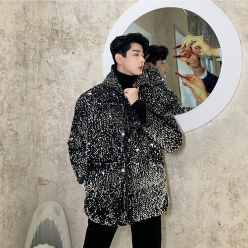 Winter Thickened Bright Parka Mens Warm Fashion Casual Hooded Coat Men Streetwear Wild Loose Hip Hop Performance Jacket Mens