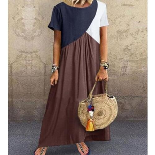 Autumn Casual Women Dresses Polka Dot Print Loose Round Neck Short Sleeve Long Maxi Dress Ankle-Length Ruffles Womens Dress