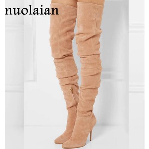 10.5CM High Heels Over The Knee Boots Woman Stretch Long Sock Boot Women Motorcycle Boots Womens Suede Leather Shoe Winter Shoes
