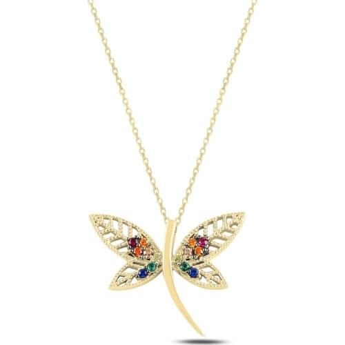 Silver 925 Sterling Dragonfly Colorful Zircon Stone Necklace