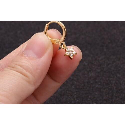 1 PCS Simple Micro Pave CZ Star Shape Charm Ear Cartilage Clip Cuff Earring Trendy Gold Color Geometric Ear Piercing Circle Hoop