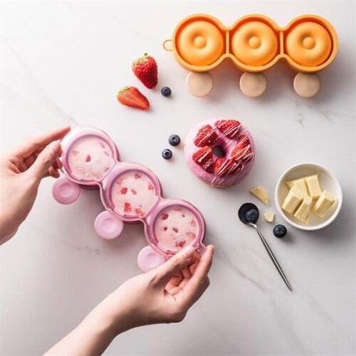 3 Hole Silicone Ice Cream Mould Ice Cube Tray Popsicle Barrel Original Diy Mold Dessert Ice Cream Mold With Popsicle Stick