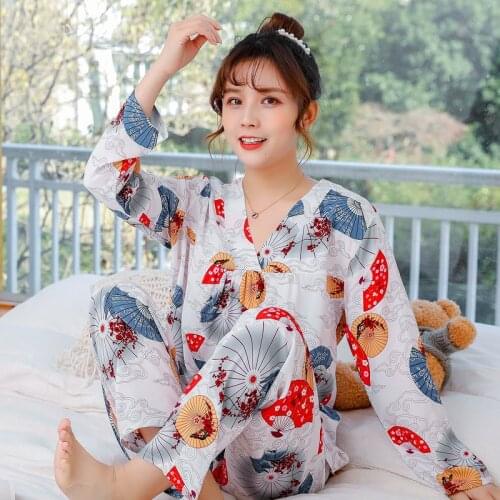Cotton Blend Pyjamas Pour Femme Loose Pajamas Sets Women Outfits Print Flower 2PCS Top Pants Summer Comfy Sleepwear Sleep Suit