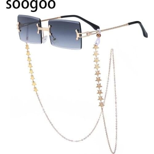 2021 Fashion Retro Chain Sunglasses Men Square Vintage Gradient Rimless Sun Glasses Women Luxury Brand Designer Eyeglesses UV400