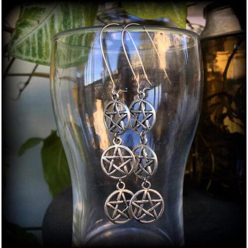 Multiple Wicca Witchcraft Pentagram Pendant Earring Triple Pentagram Wicca Witchy Earring Jewelry Gold Silver Color Pendant
