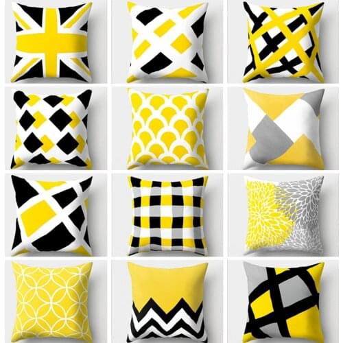 Yellow Grey Geometric Cushion Cover Home Decor Velvet Pillow Cover For Sofa 45*45cm Decorative Chevron Pillows Case Pillowsham