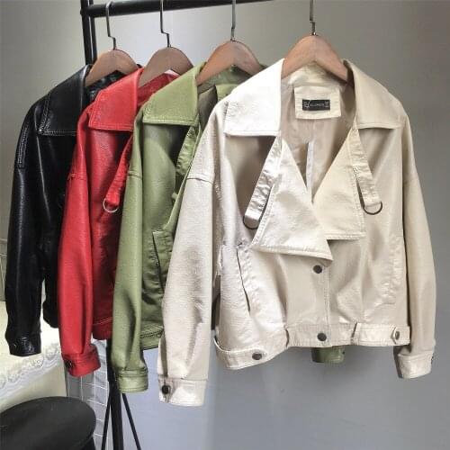 2020 New Women Autunm Winter Faux Leather Jackets Soft PU Leather Loose Coat Lady Bomber Motorcycle Outerwear