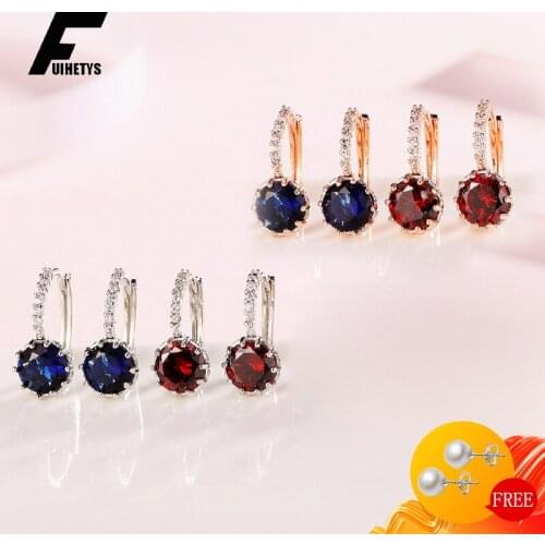 Fashion Women Earrings 925 Silver Jewelry Round Ruby Sapphire Gemstone Drop Earring for Wedding Engagement Accessories Wholesale