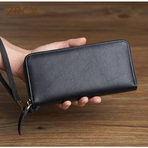 ZRCX Mens Leather Long Wallet Zipper Wallet Simple Clutch Casual Business Wallet Mobile Phone Bag Luxury Clutch Purse