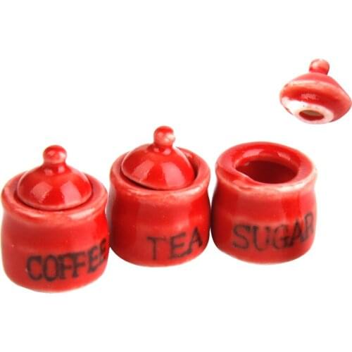 1/12 Ceramic Dollhouse Miniature Storage Jars Decoration 1 Set Red