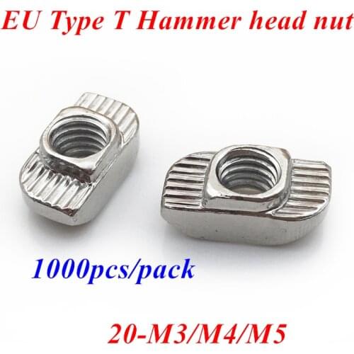 1000pcs M3 M4 M5 T-nut Sliding T Hammer head Nut Drop In Fasten Nuts Nickel plated for 2020 Aluminum profile connector