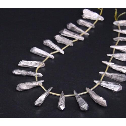 15.5"strand Silvers Titanium Raw Crystal Quartz Top Drilled Point Beads,Natural Crystal Nugget Graduated Pendants DIY Jewelry