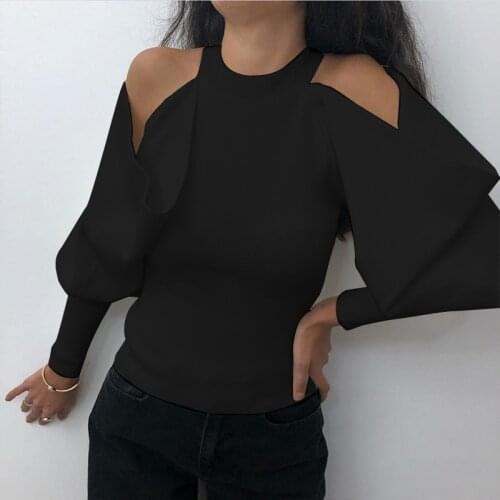 2021 New Women Sexy Long Sleeve T Shirt Shoulder Bare Dropped Sleeve Crop Top Slim Fitness Bottoming Knitted T-shirts Clothing