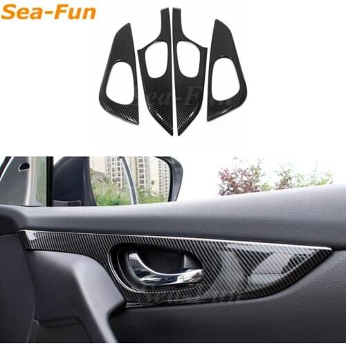 4PCS Car Inner Door Bowl Protector Frame Cover Trim Styling Carbon Fibre For Nissan Qashqai J11 2014-2020 Interior Accessories