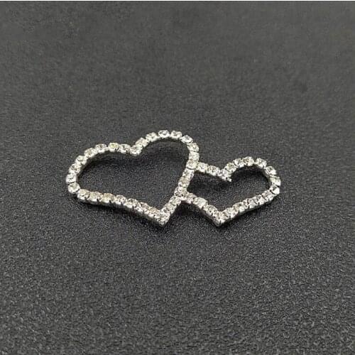 50pcs Heart Crystal Rhinestone Buckle Appliques Buckle For Headband Flatback strass Brooch Wedding Bride Hairpin Hair Clip Decor