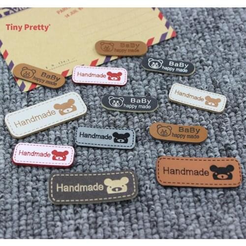 50PCS Embossed Baby Bear PU Leather Label Tags for DIY Sewing Embellishment, Handmade Crafts, Patchwork, Apparel Accessory