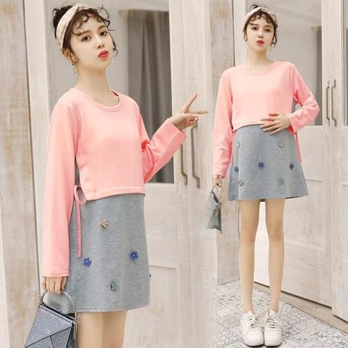 8891# Autumn Patchwork Cotton Maternity Shirts Long Sleeve Loose Clothes for Pregnant Women Spring Pregnancy Casual Tops