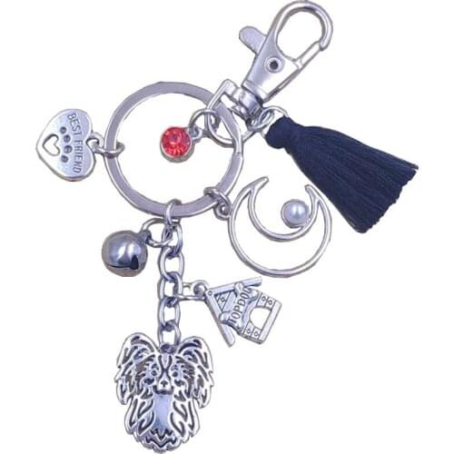 Papillon Dog Animal Luxury Ethnic Hot Keychain Key Ring Pet Tassels Old-fashioned Bohemian Women Female Men Male Jewelry K146