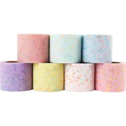 6cm/7.5cm/10cm *25Yards Rainbow Foil StarTulle Organza Gauze Fabric DIY Hair Bows Handmade Material Baby Shower Party Supplies