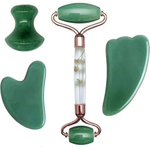 Noiseless Aventurine Jade Petal Roller Gouache Scraper Slimming Face Massager Lifting Jade Facial Massage Roller Women Girl Gift