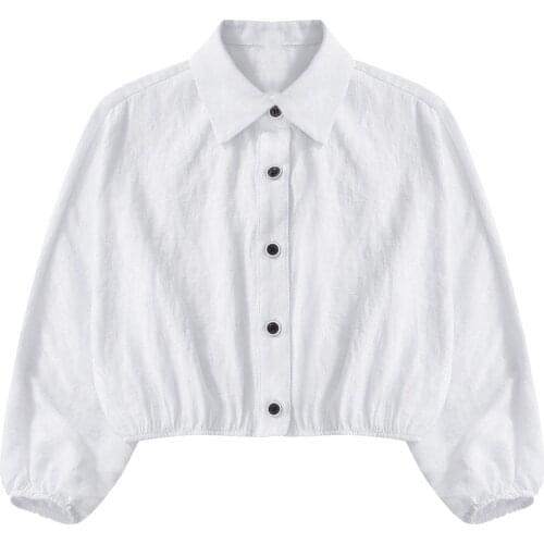 4-16 Years Kids Girls Long Sleeve White Shirt Children Loose Solid Lapel Collar Blouse Casual School Clothes 5 6 7 8 9 10 11 12