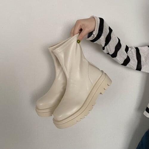 Chelsea Boots Short Chunky Boots Women Winter Shoes PU Leather Ankle Boots Thick Bottom Female Autumn Fashion Platform Booties