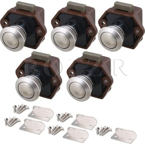 BQLZR 20mm Opening Hole Brown Push Button Keyless Lock Latch Caravan Lock for RV Drawer Door Thickness 15-27mm Pack of 5