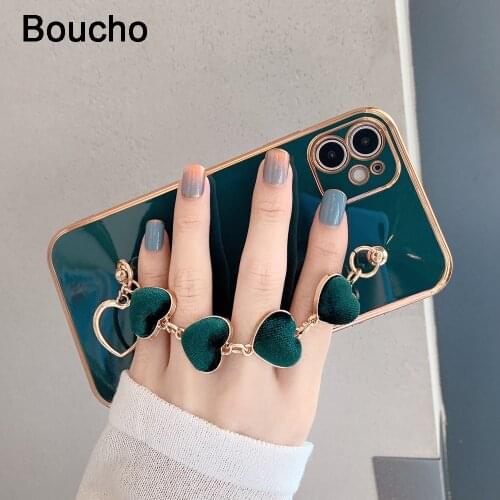 For iPhone 12 Pro Plating Square Love Heart Chain Wrist Bracelet Phone Case For iPhone 11 Pro Max XS X XR 7 8 Plus Bumper Cover