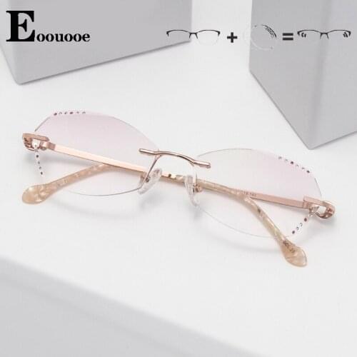 Diamond Cut Lenses Women Glasses Diamond Luxurious Prescription Glasses Myopia Reading Gradient Pink-color Eyewaer