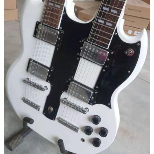 Guitarra eléctrica de doble cabeza, alta calidad, white, 12 cuerdas + 6 cuerdas, hardware plateado，Spot, lightning delivery