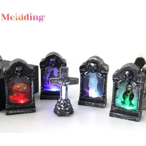 Halloween Tombstone With LED Light Simulation Glowing Skull Tombstone Horror Props Halloween Gravestone Home Garden Decorations