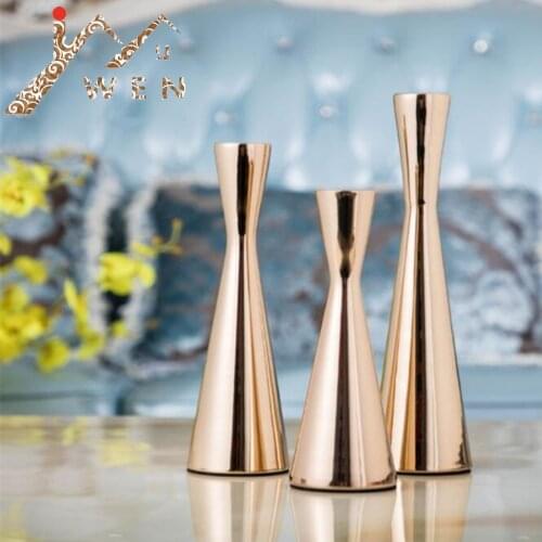 IMUWEN Simple European Candlestick Gorgeous Metal Candle Holders Wedding Decoration Centerpiece Gold Candle Stand Christmas Gift