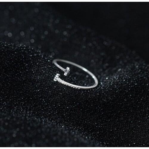 Real 925 Sterling Silver Simple Letter T Open Ring Delicate Thin Zircon Adjustable Rings Hypoallergenic Jewelry for Women