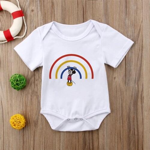 0-24M Baby Clothes Rainbow Mickey Mouse Lovely Newborn Jumpsuit Bodysuit White One-pieces Baby Boys Girls Romper Baby Clothing
