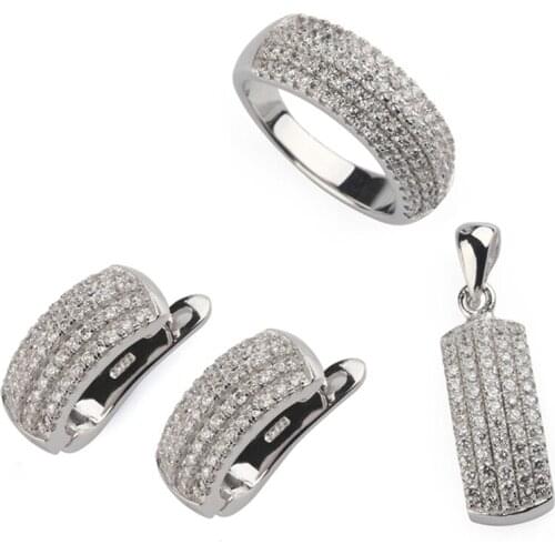 Fleure Esme Luxury fashion jewelry sets womens accessories (ring/earring/pendant) White Cubic Zirconia Rhodium Plated R3167set