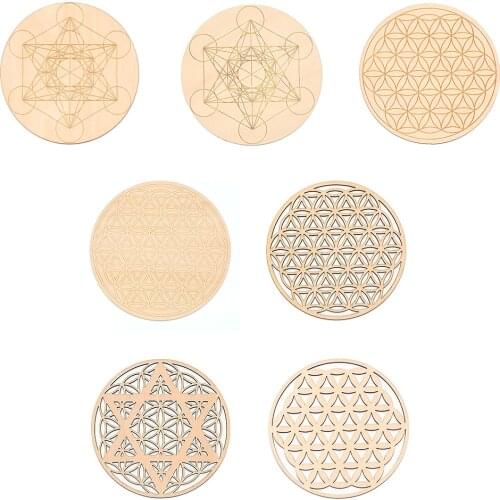DIY Creative Wood Round Edge Circles Carved Coaster Chakra Flower of life Natural Symbol Log Color Arts And Crafts Home Decor