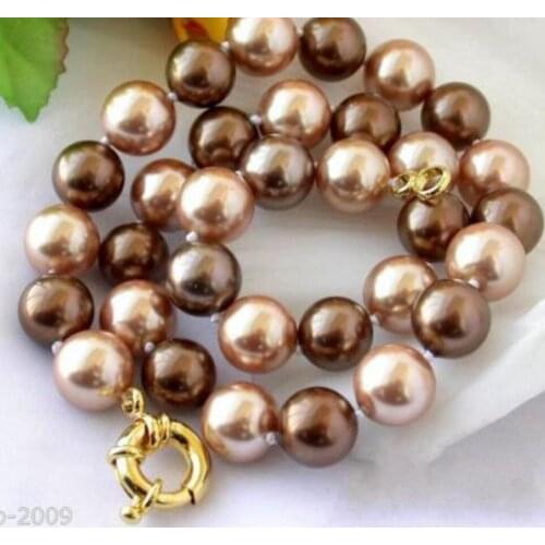 Fashion jewelry Free Shipping Natural AAA 10mm Coffee Champagne South Sea Shell Pearl Necklace 18"