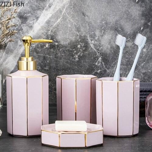 Mouth Cup Set Simple Home Ceramic Soap Dispenser Bathroom Supplies Kit Couple Wash Kit Aromatherapy Bottle Bathroom Accessories