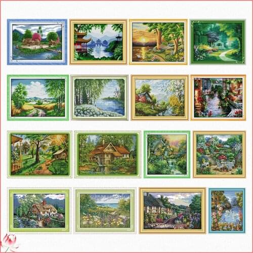 Spring Green Landscape Series Cross Stitch Kit DIY Pattern 14CT 11CT Embroidery Set Needlework Home Decoration Craft Painting