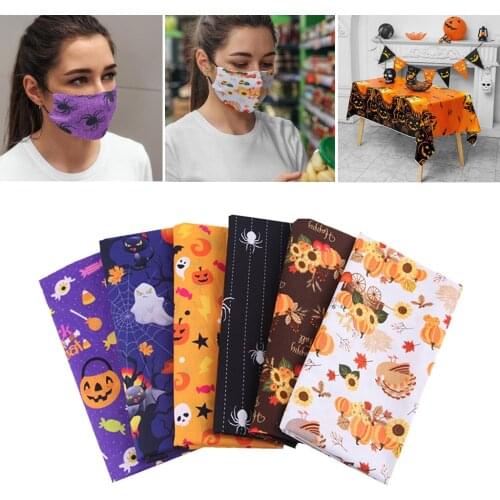 Various Halloween Cotton Fabrics Kit Pumpkin Spider Web Quilting Craft Decorative Patches Bundle DIY Kimono Clothes Bags