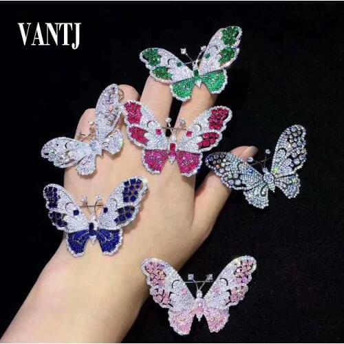 Real 925 Silver Butterfly Brooch Pendant Created Gemstone Emerald Sapphire for Women Lady Party Wedding Jewelry Gift Wholesale