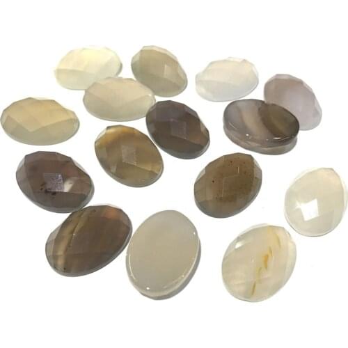 Natural Stone Grey Agates Cabochon Beads Faceted Flat Back Oval No Hole Loose Beads For jewelry making DIY Ring accessories