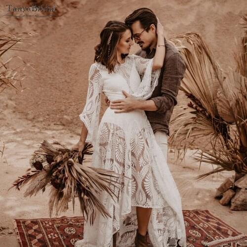 Irregular Lace Boho Wedding Dresses Sexy Backless Bridal Gowns GYPSY Elegant A Line Engagement Noivas Chic DW559