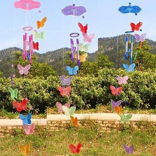 2021 New 1PC Model Creative Crystal Butterfly Mobile Wind Chime Bell Garden Ornament Lucky Yard Garden Living Room Hanging Decor