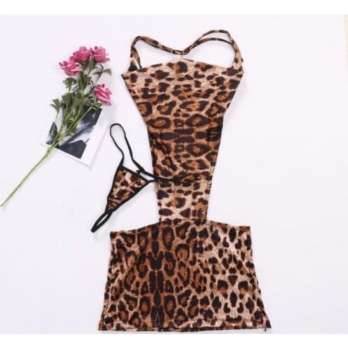 New Sexy Womens Leopard Lingerie Underwear Sleepwear Backless Mini Dress Teddies Q1FA