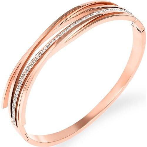 Summer New Arrival 316L Stainless Steel Rose Gold Color Bracelet Crystal Unique Bracelet Cuff Bracelet Bangle Wedding Jewelry
